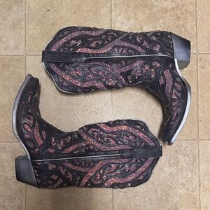 J.B. Dillon Embroidered Western Boots with Metallic Glitter Inlay Statement Co